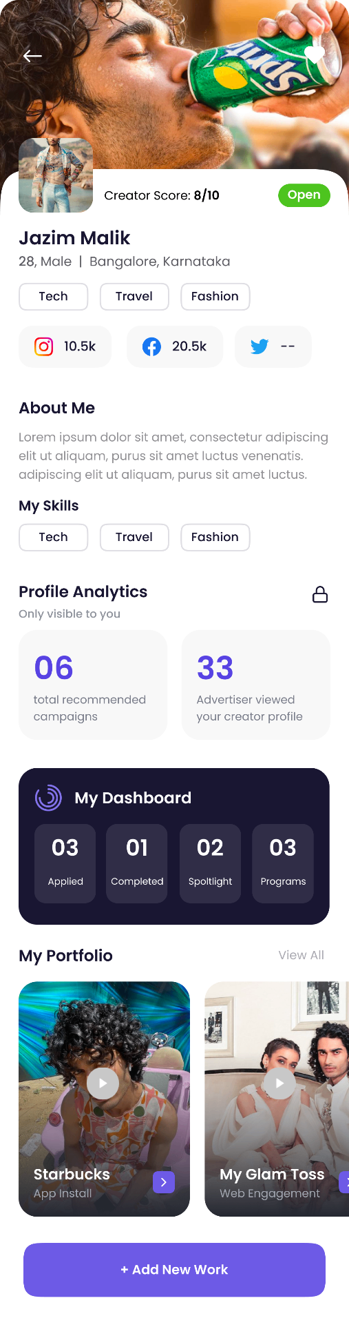 Creator profile - screen 1